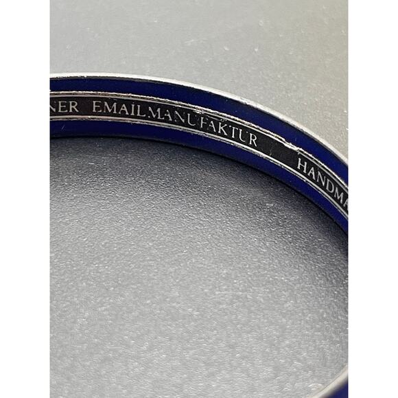 Vintage Michaela Frey Wiener Emailmanufaktur Blue Floral Enamel Bangle Set - Picture 6 of 8